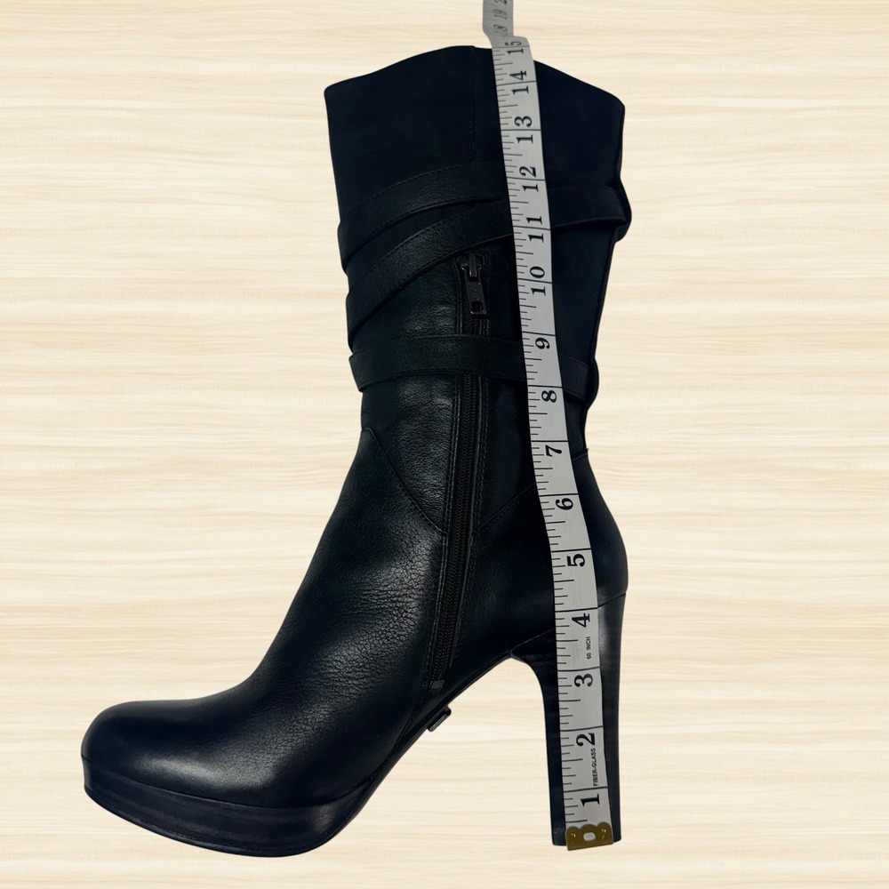 UGG Jardin Black Leather Moto Buckle Strap Mid Calf Heeled Boots Womens 9 - Picture 12 of 13